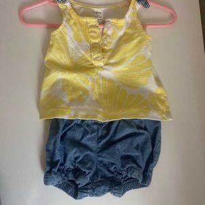 Carters yellow shirt with jean shorts